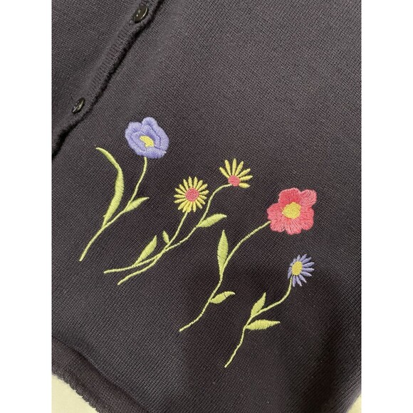 VTG Kathie Lee Cardigan Womens 12/14 Navy Embroidery Floral Cottage Sweater - Picture 2 of 6